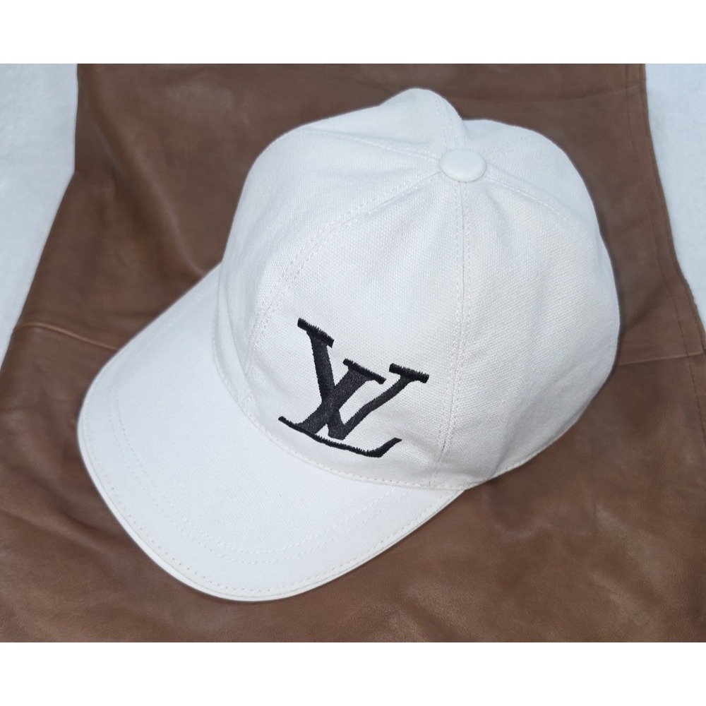 Louis Vuitton Paris White Cotton Baseball Cap Hat Black LV Logo Made in Italy